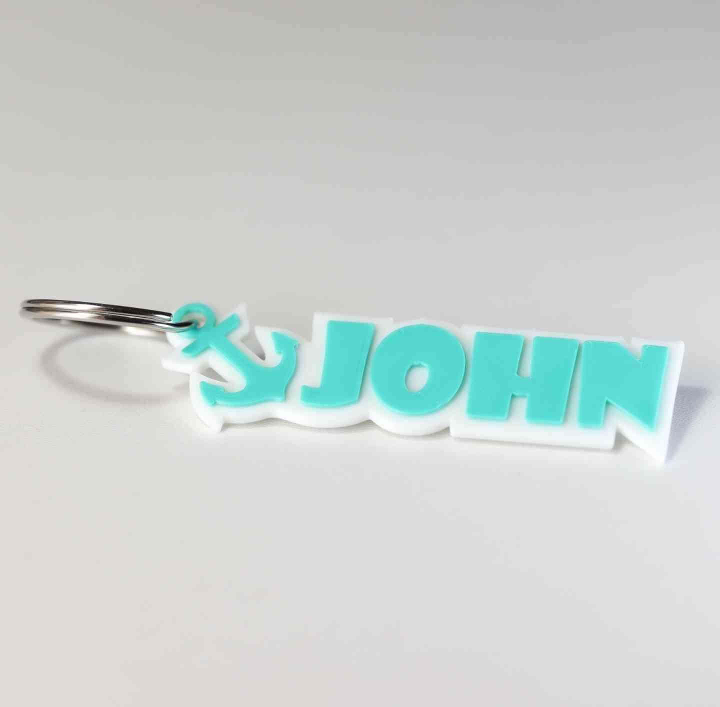 Μπρελόκ «John» — 3D εκτυπωμένο τιρκουάζ/λευκό με άγκυρα