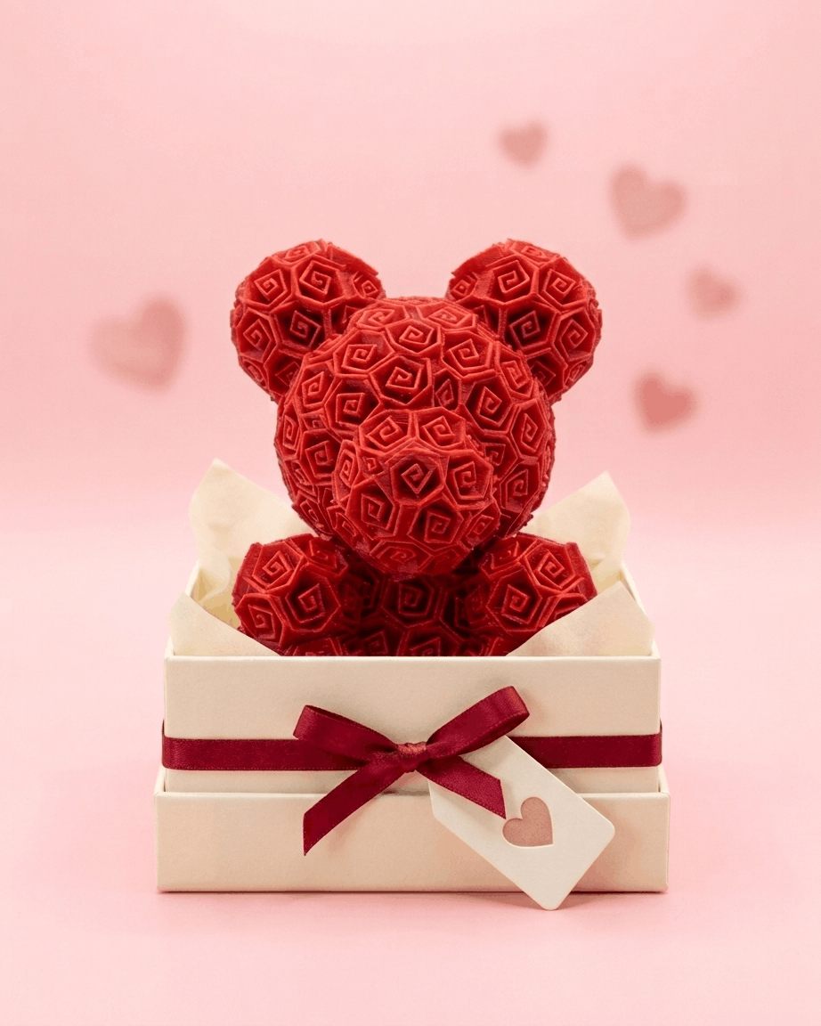 Rose Bear Gift — 3D εκτυπωμένο αρκουδάκι από τριαντάφυλλα σε κουτί δώρου